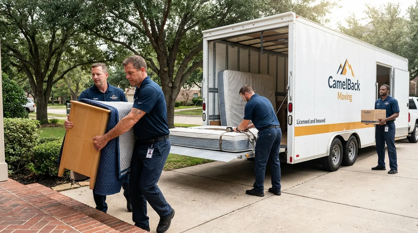 Crew loading residential truck for cross-state move from Wauconda, IL