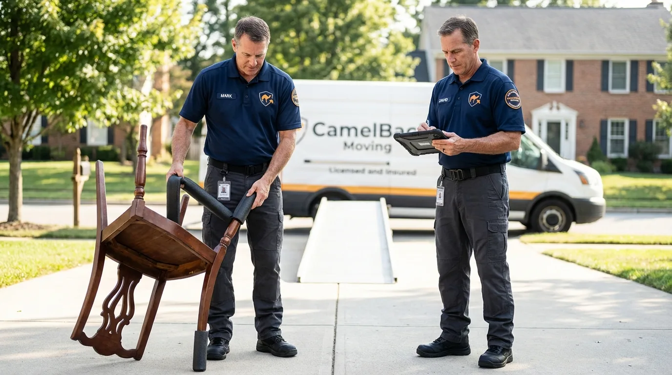 Movers inspecting furniture for damage prevention before loading in Wauconda, IL
