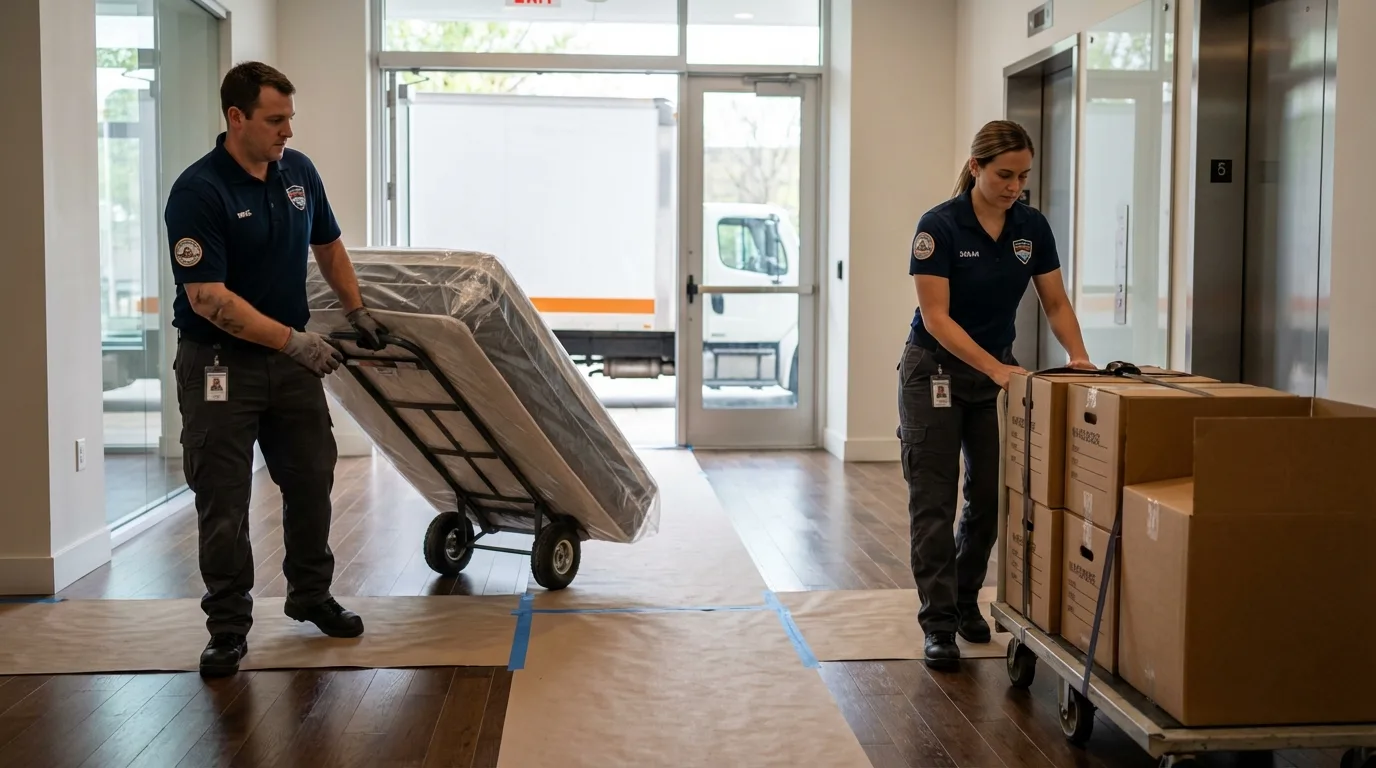 Professional apartment movers loading elevator in Wauconda, IL