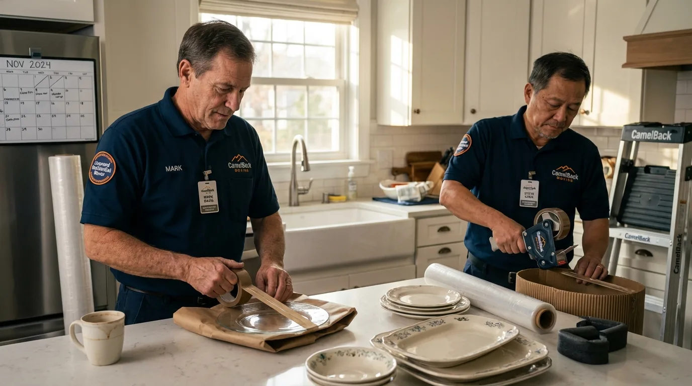 Professional crew packing kitchen dishware in Wauconda, IL